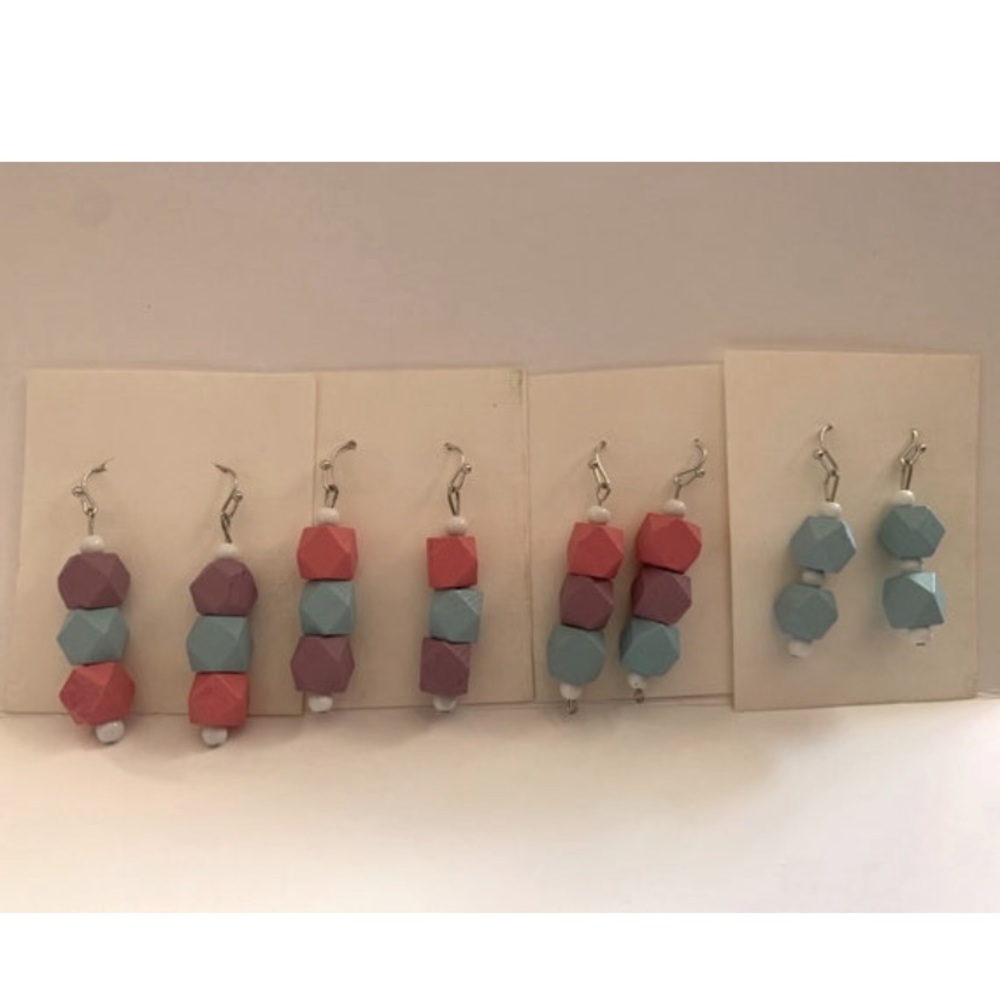 Handmade wooden bead pastel earrings